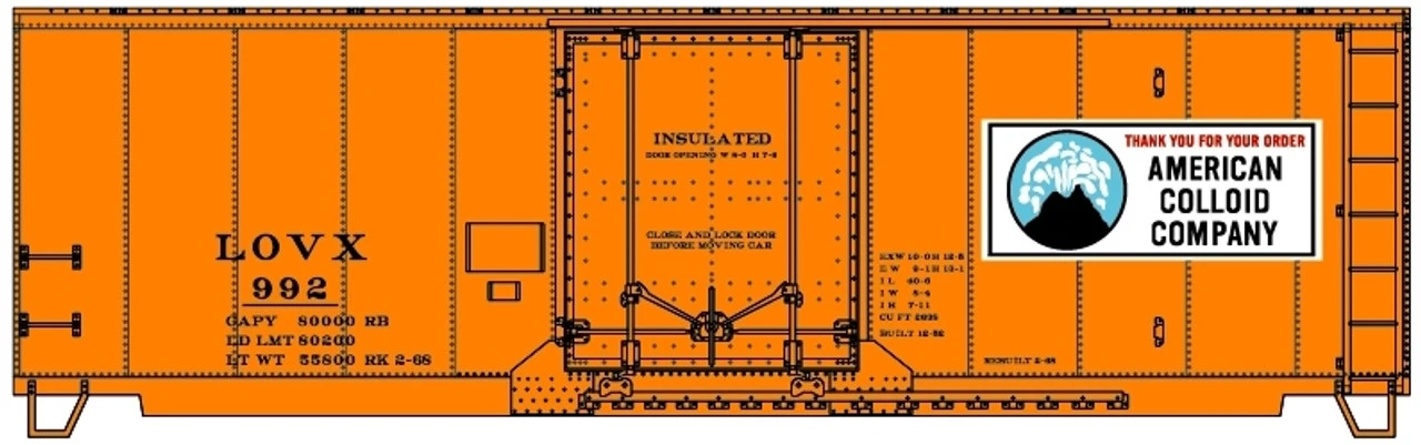 Accurail 81413 - 40' Insulated Steel Boxcar (Orange W/ Volcano Logo) American Colloid Company (LOVX) 992 - HO Scale Kit