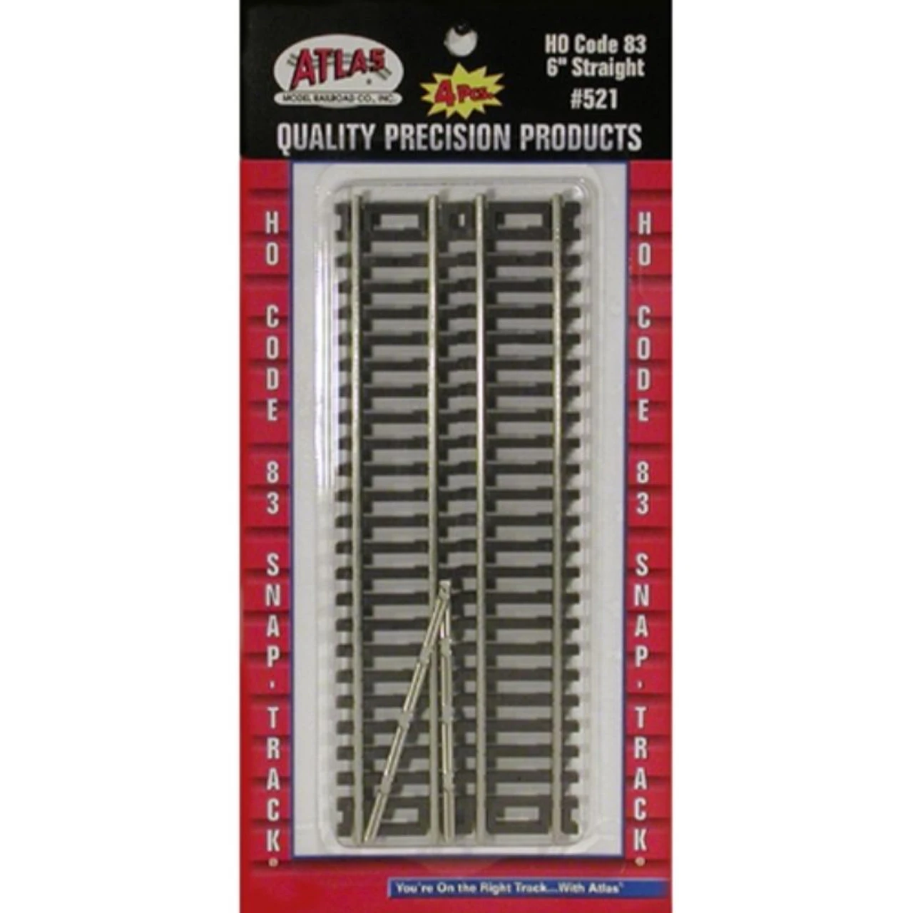 Atlas 521 - 6" Straight - 4 Pcs - HO Scale