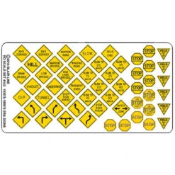 Blair Line 043 - Highway Signs -- Vintage Warning/Stop 1930s-1950s (black, Yellow) - N Scale Kit