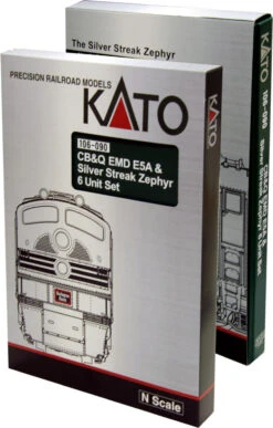 Kato 106-090 - EMD E5A & Silver Streak Zephyr 6 Unit Set Chicago, Burlington & Quincy (CB&Q) - N Scale