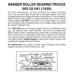 Micro-Trains 00302041 - Barber Roller Bearing Trucks With Short Extension Couplers (1035) 1 Pair