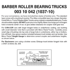 Micro-Trains 00310042 - Barber Roller Bearing Trucks With Medium Extension Couplers (1037-10) 10 Pair