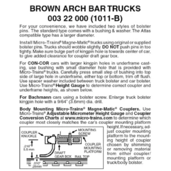 Micro-Trains 00322000 - Arch Bar Trucks Without Couplers - Brown (1011-B) 1 Pair