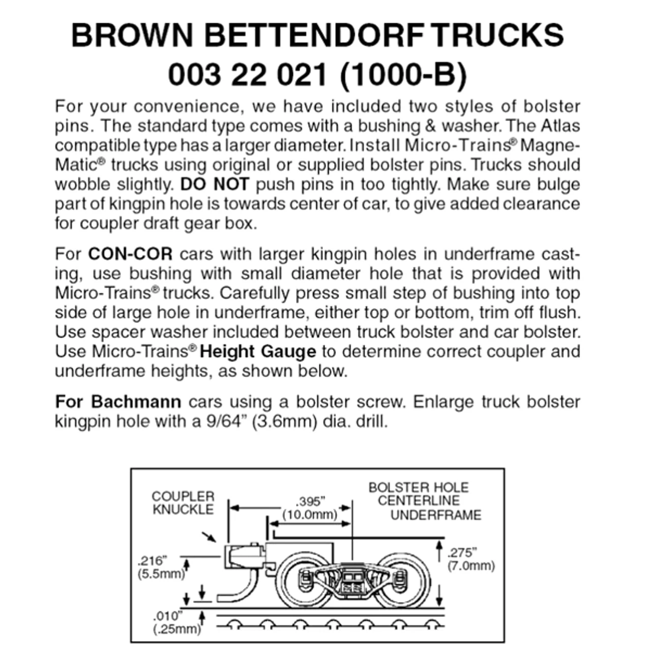 Micro-Trains 00322021 - Bettendorf Trucks With Short Extension Couplers - Brown (1000-B) 1 Pair