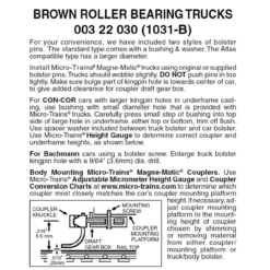 Micro-Trains 00322030 - Roller Bearing Trucks Without Couplers - Brown (1031-B) 1 Pair