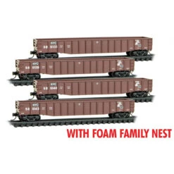 Micro-Trains Line 99300200 - 50' Steel Side Gondola FOAM 4pk New York Central (NYC) 585131, 585138, 585140, 585143 - N Scale