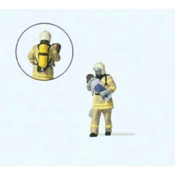 Preiser 28252 - Modern Firefighter Saving Child Individual Figure -- Beige Uniform - HO Scale