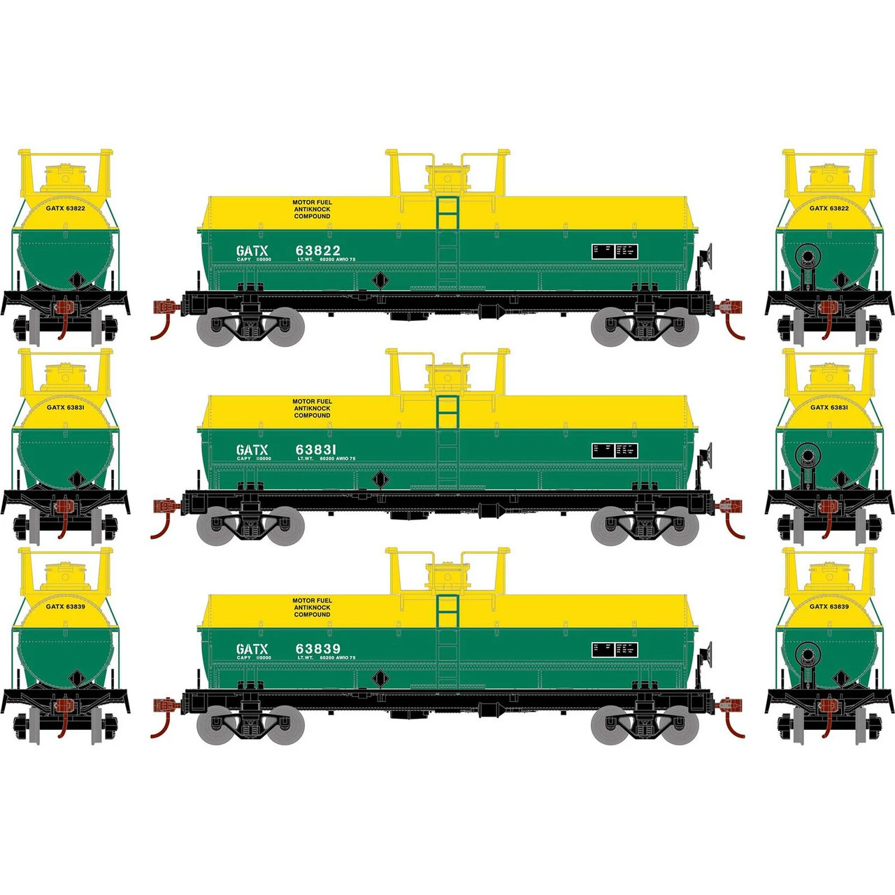 Athearn Roundhouse 72997 - Chemical Tank Car Gen Am Marks Co (GATX) 63822, 63831, 63839 - HO Scale